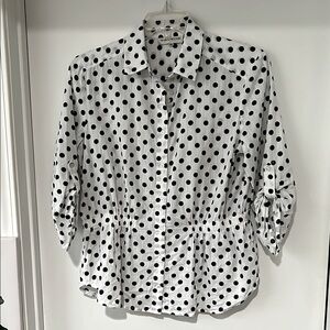 Evan Picone White Button-Down Shirt with Black Polka Dots size 12